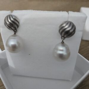 David Yurman Silver and White Pearl Earrings